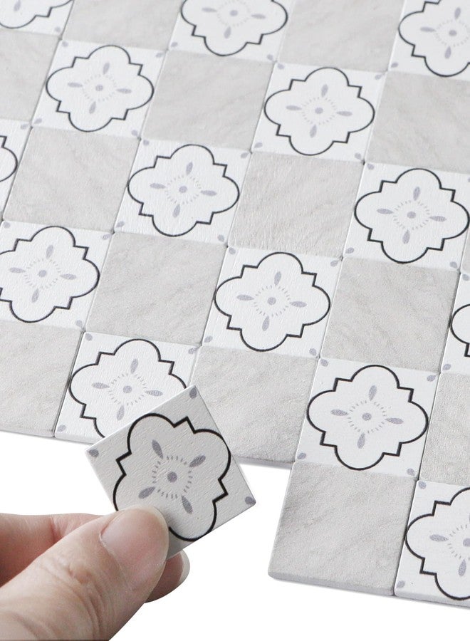 iLAND Dollhouse Flooring on 1/12 Scale 1/6 Scale, Miniature Dollhouse Accessories, 115pcs Double-Sided Dollhouse Floor Tiles (French White Floral & Grey Marble Tiles) - Image 1